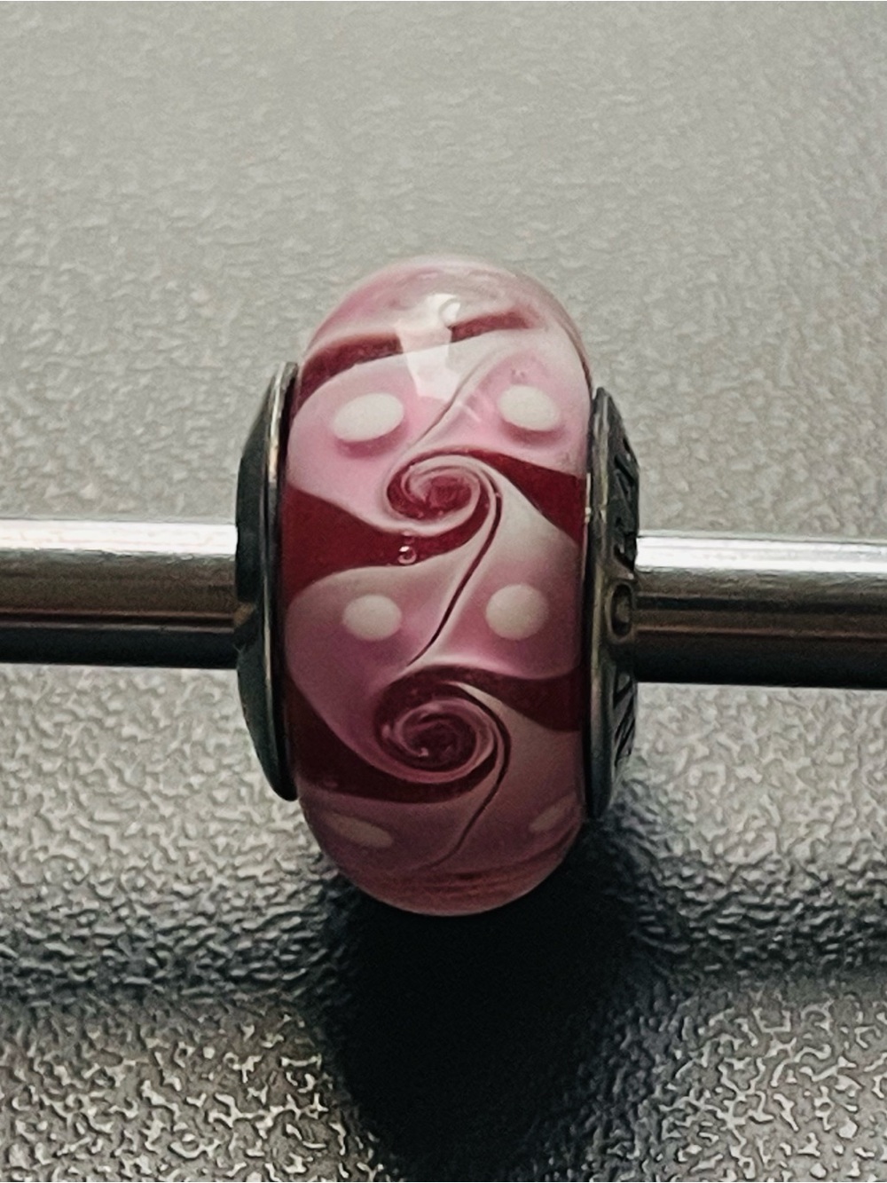 Pandora Pink and White Swirl Glass Bead Charm